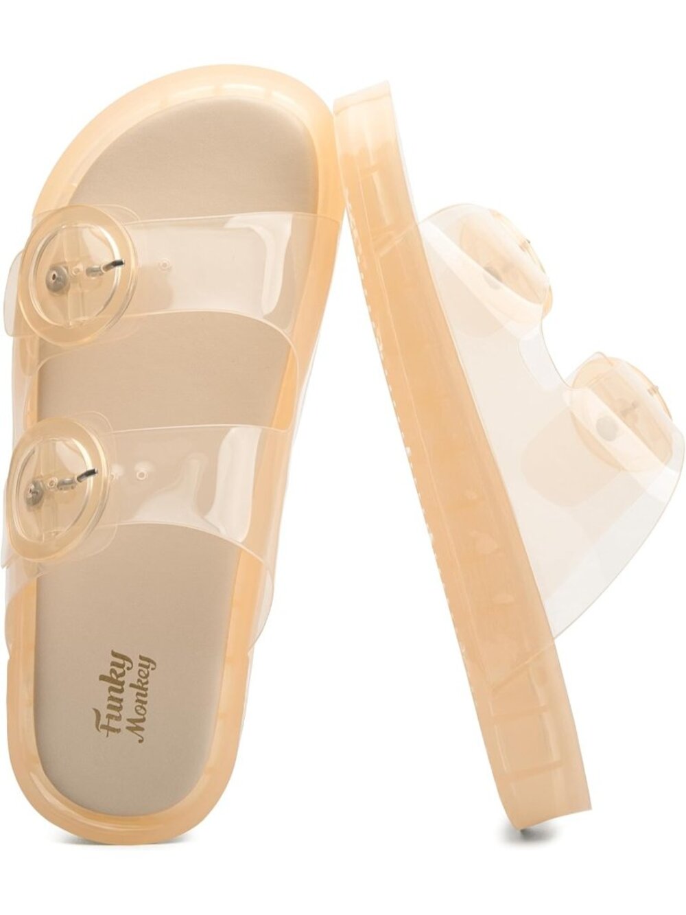 Women's Beige Chunky Slip-on Beach Slides Adjustable Buckle Casual Jelly Sandals